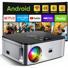 HORLAT Проектор 4K с поддержкой домашнего кинотеатра, 25000 люмен, проектор Full HD 1080P Android 9.0, WiFi 6 Bluetooth проектор, авто/4P коррекция трапецеидальных ис