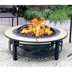 Homeology NUSKU Luxury and Premium Multifunction Black with Ceramic Tiles 360° Outdoor Garden & Patio Heating Round Fire Pit