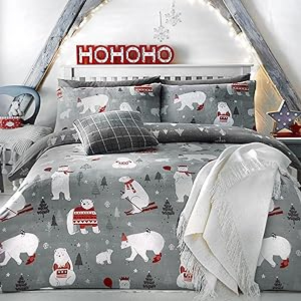 Bedlam Weihnachts Polar Bear mit Christmas Trees Reverse Einzelbett Bettbezug Set, Silber