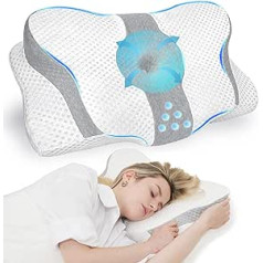 Ulcreigo Neck Pillow Orthopaedic Pillow with Ergonomic, Neck Support Pillow for Neck Pain, Memory Foam Sleeping Pillow (White + Grey)