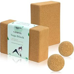 CREHNIL Cork Yoga Blocks 2 Pieces with Massage Ball Set of 2 Hand Stands Natural Brick Exercise Peloton Stretching Pilates Slack Workout Block Equipment for Home Lovers