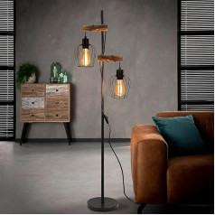 ZMH Винтажный напольный светильник, Гостиная, 2 лампочки, Деревянный ретро напольный светильник в индустриальном дизайне из металла и дерев