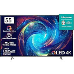 Hisense 55E7KQ Pro 139 cm (55 Inch) TV, 4K UHD, QLED, Smart TV, HDR, Dolby Vision IQ, 144Hz (VRR), HDMI 2.1, Game Mode PRO, Triple Tuner, Alexa Built-In, Atmos, [2023], Silver