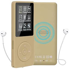 COVVY 16GB Portable MP3 Music Player, Supports up to 64GB SD Memory Card, Lossless Sound HiFi MP3 Player, Music/Video/Voice Recording/FM Radio/E-Book Reader/Photo Viewer (16G, Gold)