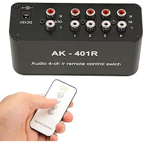 Annadue 4 Way AV RCA Switch Box 4 in 4 Video L/R Audio Selector Switch RCA Stereo Switch IR Remote Control for DVD STB Game Console AK 410R