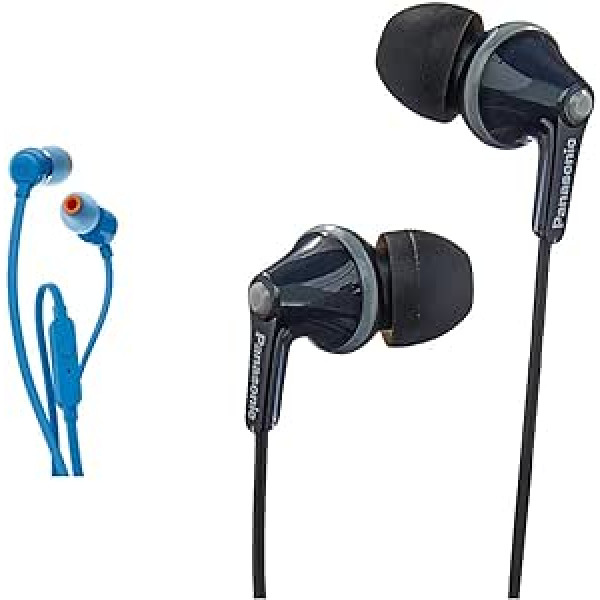 JBL Pure Bass Sound Technology: Compact Earphones with 9 mm Speakers & Panasonic RP-HJE125E-K In-Ear Headphones (Three Pairs of Ear Pads, 10-24,000 Hz, 1.1 m Cable), Black