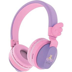 Riwbox BT05 Wings Kids Wireless Bluetooth Over-Ear Headphones 85dB/103dB Volume Control Foldable with Microphone/TF Card Compatible for PC/School Purple and Pink