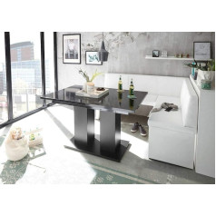 ‎Mystylewood Mystylewood Olga Corner Bench White with Column Table Black Kitchen Bench Seating Corner Thick Padded Faux Leather Easy Care Sturdy Wooden Frame 168 x 128R