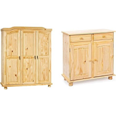 Inter Link Фермерский шкаф, шкаф для прихожей, шкаф в стиле кантри, 3 двери, массив сосны с буфетом, 2 двери, 2 ящика из массива сосны