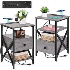 Livofloral Комплект из 2 прикроватных столиков с беспроводной зарядкой и USB-портами, комплект из 2 прикроватных столиков с розетками, прикроватн