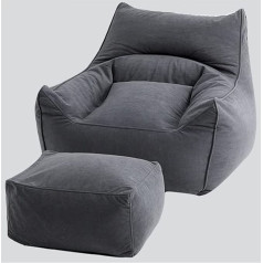 Bkwj Bean Bag Lazy Sofa Couch Bean Bag Lounger with Pedals Bedroom Balcony Small Sofa Deck Chair Folding Chairs Interior Recliner 90 x 76 x 68 cm (Colour: Grey)