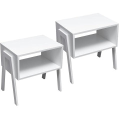 Forevich Прикроватный столик Комплект из 2 бамбуковых штабелируемых приставных столиков для гостиной Next Table White