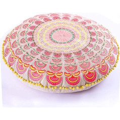Mandala Life Art Круглый чехол для подушки в богемном стиле - 60 см - акцентный элемент для вашей гостиной, спальни, зоны отдыха - напольный чехол для 
