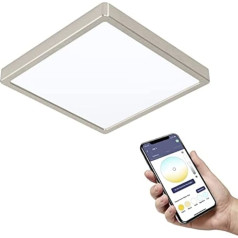 EGLO connect.z Fueva-Z Smart Home LED Bathroom Ceiling Light L x W 28.5 cm, ZigBee App и голосовое управление Alexa, цвет света (теплый белый/холодный белый), диммируемый, алюминиев