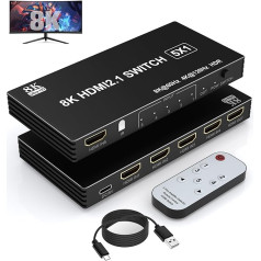 8K HDMI 2.1 Switch 4K 120Hz, HDMI Switch 5 in 1 Out с ИК-пультом, 5 Port HDMI 2.1 Splitter 8K 60Hz for Xbox PS5 PC TV