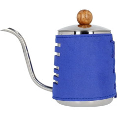 Barista Space Pour-Over Kettle 550 ml, einzigartiges Design mit blauem Wickelgriff und Gänsehalsschnauze, inkl. Holzdeckelgriff und Thermometerloch - Blau