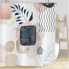 Hnmdmyi Boho Shower Curtain, Abstract Mid Century Bathtub Curtain, Pink, Navy, Blue, Modern, Minimalist, Aesthetic, Geometric, Neutral, Plants Art, Waterproof Fabric, Washable Bath Curtain 180 x 180