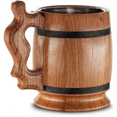 Большая деревянная пивная кружка - Дуб - Ручная работа с большим мастерством и высококачественными материалами - Металлическая внутренняя 