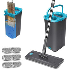Набор швабр для пола Midyb, набор швабр с ведром и ручкой из нержавеющей стали 144 см, ведро для уборки с функцией отжима, 6 насадок из микрофибры