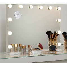 2-FNS Hollywood Mirror with Light, Touch Control Makeup Mirror with 12 LED Lights, Cosmetic Mirror with USB for Bedroom Dressing Table, 3 Light Colours, Dimmable, Table Top or Wall Mount, 58 x 43 cm