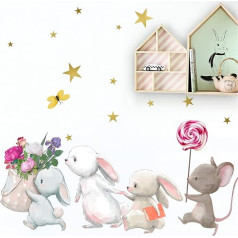 Little Deco DL231 Наклейка на стену для детской комнаты девочки, Семья кроликов и мышь II / Леденец / Звезды, детские рисунки, декор