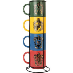 GRUPO ERIK Harry Potter Coffee Cups Set of 4 Hogwarts Houses - Ceramic Coffee Mugs Gryffindor, Slytherin, Ravenclaw and Hufflepuff - Cups Set of 300 ml Each