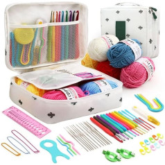 ALINK Crochet Kits for Beginners Adults, Knitting Starter Kit Includes 0.6-6.0mm Metal Crochet Hooks, Wool, Case and Knitting Accessories, Crochet Hook Set Kids, Crochet Starter Kit (White)