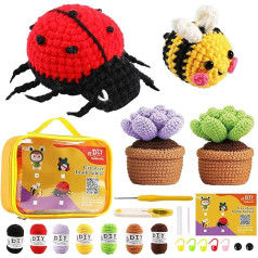 OZMI Crochet Set for Beginners, Adults and Children, Beginner Crochet Kit with Carry Bag, Complete Crochet Set for Beginners with 4 Patterns - Doll, Bee and 2 Succulents