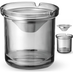 Стеклянная пепельница со стальной вставкой диам. 98 x 99 мм