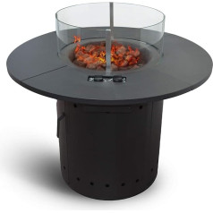 Zoomyo Meateor Ambiente Gas Fire Table with 2 Gas Burners, Round Outdoor Fire Pit with Gas and Piezo Ignition for Garden, Patio and Balcony, Fire Table with Glass Protection (Fire Table Ambience)