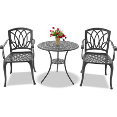 Centurion Supports POSITANO Luxury Cast Aluminium Garden Patio Table and 2 Large Chairs with Armrests - Grey