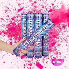 FestOfColor Gender Reveal Confetti Powder Cannon, Set of 4, Pink, 100% Biodegradable Confetti Poppers, Gender Reveal Party Supplies, Gender Reveal Smoke Bombs, Decorations, Boy & Girl