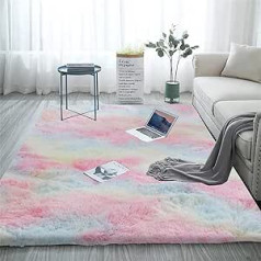 Aujelly Soft Area Rug, Shaggy Rug, Colourful and Fluffy Bedroom Rug, Batik Rug, Rainbow, 180 x 270 cm