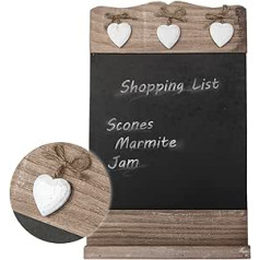 Just Contempo 40 x 24 cm Wood Shabby Chic Memo Chalkboard with Distressed Hearts - Perfect for Kitchen Decor, Black