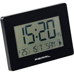 PEARL Radio-Controlled Wall Clock with Jumbo Time, Temperature and Date Display, Black (Radio-Controlled Clock with Date and Day of the Week, Table Clock with Date and Day of the Week, Clock
