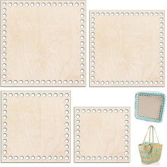EXIN DEHCEN Pack of 4 Basket Base, Wooden Floor for Crochet, Crochet Basket, Wooden Base, Natural Wood Basket Base, Square Wooden Base for Crocheting for DIY Handbag Basket, Crafts, Home Decoration