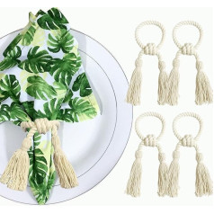 Набор из 4 колец для салфеток с кисточками LogHog, плетеные кольца для салфеток ручной работы, День благодарения, повседневное использование (