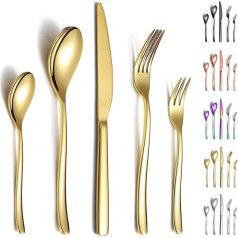 Berglander Gold Cutlery Set 30 Pieces Sturdy Stainless Steel Titanium Cutlery Set Golden Cutlery Set Rustproof Forks and Spoons Cutlery Cutlery Set Dishwasher Safe