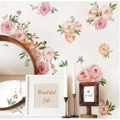 decalmile Наклейка на стену Пионы Цветы Наклейка на стену Акварель Розы Цветы Наклейка на стену Детская комната Питомник Спальня Декор стены