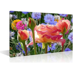 TISHIRON Wall Art for Living Room Abstract Pink Flowers Bedroom Wall Decor Colorful Flowers Oil Painting for Office Print on Canvas Modern Artwork Stretched and Framed Ready to Hang