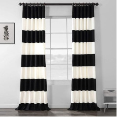 HPD Half Price Drapes Горизонтальные полосатые шторы для гостиной 50 X 96 (1 панель), PRCT-HS06-96, белый, хлопок, оникс черный и белый, 50 x 96 дюймов