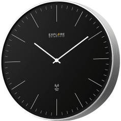 Explore Scientific RAC1001 25 см Радиоуправляемые настенные часы из черного металла с точным ходом, не требующим регулировки Современный дизайн Без циф