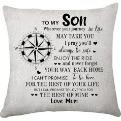 To My Son Compass Cushion Cover Mom Inspirational Gift for Son Man Pillow Case for Grandad Birthday (To My Son)