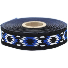 20279 V2 Мозаичная лента с жаккардовым бордюром, вышитый бордюр, тканевый бордюр, ширина 2 см, ширина 2 см, синий, белый, черный, мозаичная лента, 