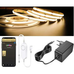 YSRSAI ZigBee COB LED Strip, Smart Dimmable Kit, Works with ZigBee 3.0 HuB Bridge, Tuya, Z2MQTT, Echo Plus for App/Alexa Voice Control, Light Strips, Ambiance Lighting, 5 m Warm White, 2700 K