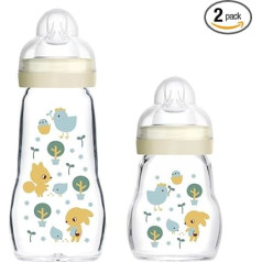 MAM Baby Glass Bottles Pack of 2 Feel Good from Birth 170 ml & 260 ml, стеклянная бутылочка для кормления, простая