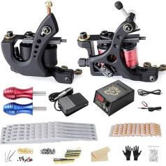 Solong Tattoo Complete Tattoo Set 2 Pro Machine Power Supply EU Plug Foot Pedal Needles Grips Tips TK267