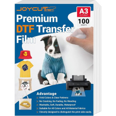 Трансферная пленка JOYCUT DTF - A3 (11,7 x 16,5 дюймов), 100 листов, двустороннее матовое покрытие, пленка DTF для сублимационных и струйных принтеров DTF, п