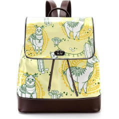 Llama Show Alpaca Cactus Yellow Personalised School Bags Book Bags for Teenagers, Multicoloured, 27 x 12.3 x 32 cm, Backpack Backpacks, multicoloured