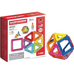 Magformers 14-piece Magnetic Construction Tiles Toy. STEM Teaching Resource. With 6 Squares and 8 Triangles. Magnetic Tiles For Children Aged 3+.